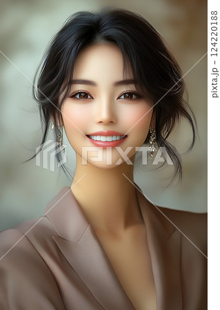 日本人ヘアメイクスタイルの美肌美人女性像を生成AIで表現（縦写真） 124220188