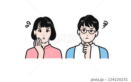 悩む若い夫婦のシンプルなベクターイラストセット 124220231