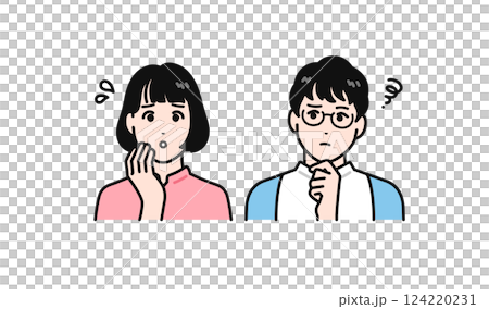悩む若い夫婦のシンプルなベクターイラストセット 124220231