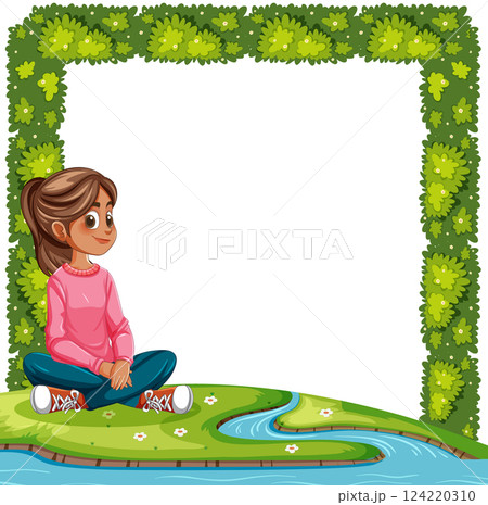 Girl Relaxing by a Peaceful Stream 124220310