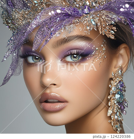 西洋人特殊ヘアメイクスタイルの妖艶で力強い美人女性を生成AIで表現（スクエア写真） 124220386