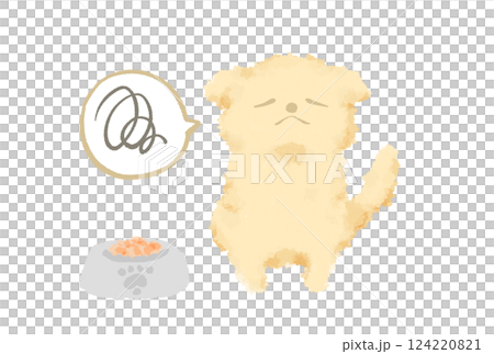 不想吃東西的可愛貴賓犬的水彩插圖 124220821