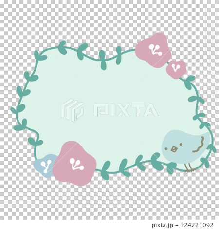 可愛的小鳥和花的框架 124221092