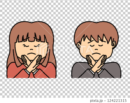 Set of illustrations of men and women making a X sign with both hands Set of illustrations of men and women making a X sign with both hands 124221315