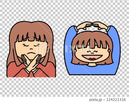 一組女人用雙手畫出圓圈和十字架的插圖 124221316