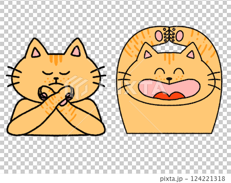 Illustration set of tiger cats making crosses and crosses with their hands Illustration set of tiger cats making crosses and crosses with their hands 124221318
