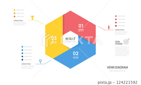 Venn diagram infographic chart template for business start up presentation with venn diagram elements vector illustration. 124221592
