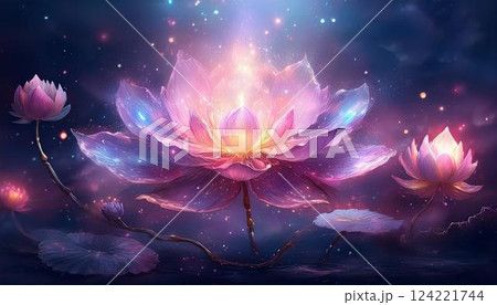 幻想的に輝く美しい蓮の花4 幻想的に輝く美しい蓮の花4 124221744