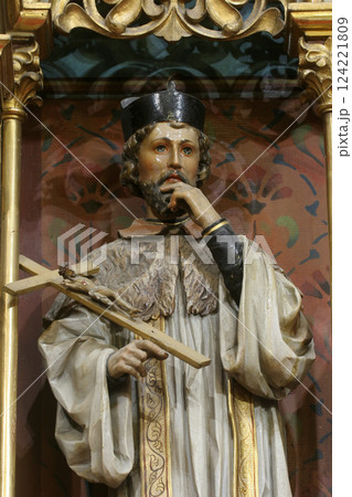 Saint John of Nepomuk, statue on the main altar of the Visitation of Mary in the church of the Saint Peter in Ivanic Grad, Croatia Saint John of Nepomuk, statue on the main altar of the Visitation of Mary in the church of the Saint Peter in Ivanic Grad, Croatia 124221809