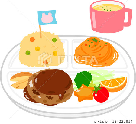 ワンプレートに盛ったお子様ランチ 124221814