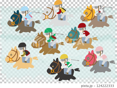 Cute horse racing illustration set (cute and colorful) 124222333