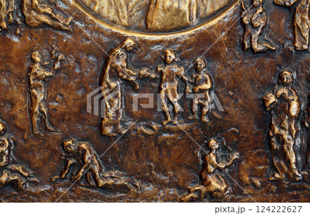 Bass relief with scenes from the life of Saint Mother Teresa of Calcutta, Chapel of Saint Dismas in Zagreb, Croatia Bass relief with scenes from the life of Saint Mother Teresa of Calcutta, Chapel of Saint Dismas in Zagreb, Croatia 124222627