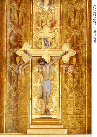 Cross on the main altar at the Church of the Visitation of the Virgin Mary in Vukovina, Croatia 124222775