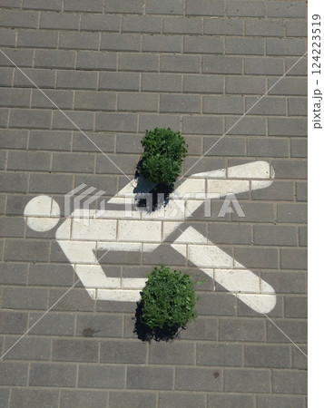 Creative Pedestrian Symbol with Green Microgreens Kneepads Creative Pedestrian Symbol with Green Microgreens Kneepads 124223519