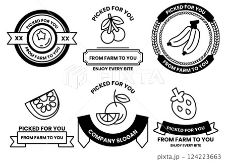 Set of illustrations in the concept of a vegetable and fruit shop in line drawing style 124223663