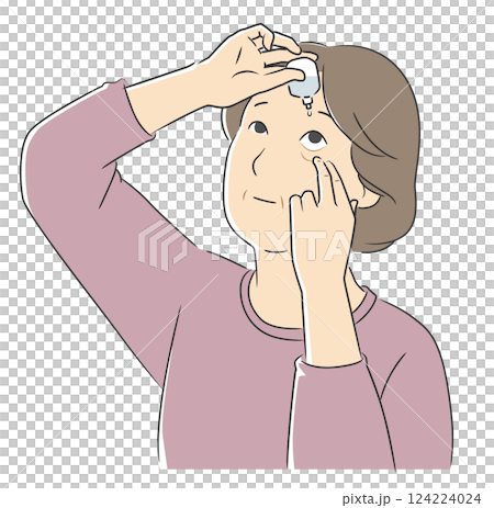 Senior woman pointing eye drops 124224024