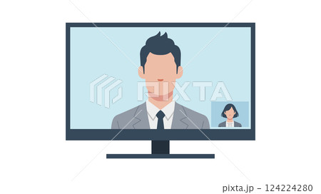 ビジネスパーソンのオンラインミーティング画面のディスプレイ 124224280