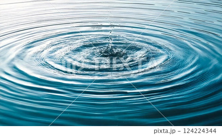 水面に落ちる水滴と波紋のイメージ背景素材 AI生成素材 124224344