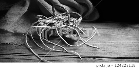 Sprouted potatoes in a basket Sprouted potatoes in a basket 124225119