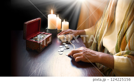 Man collect old silver coins Man collect old silver coins 124225156