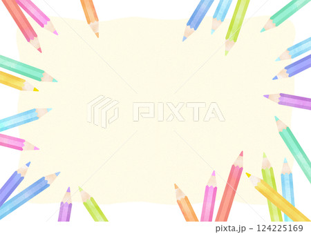 水彩タッチのカラフルな色鉛筆フレーム 124225169