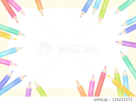 水彩タッチのカラフルな色鉛筆フレーム 124225171