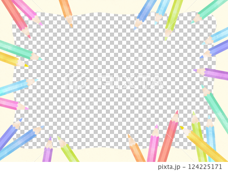 水彩タッチのカラフルな色鉛筆フレーム 124225171