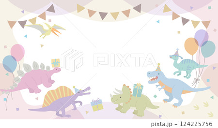 かわいい恐竜のパーティーフレーム　横長 124225756