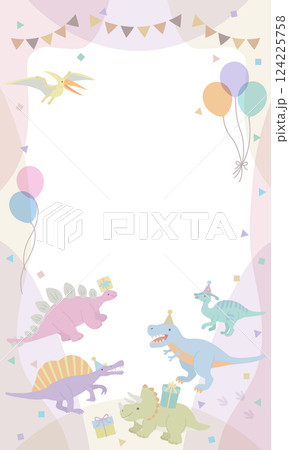 かわいい恐竜のパーティーフレーム　縦長 124225758