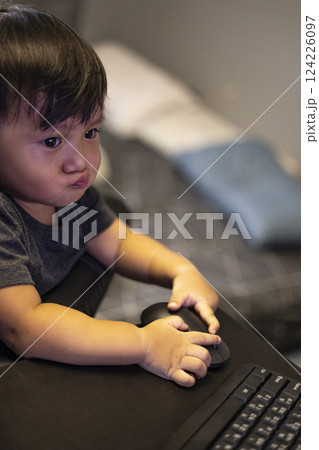 Boy Playing On Computer At Hom 124226097