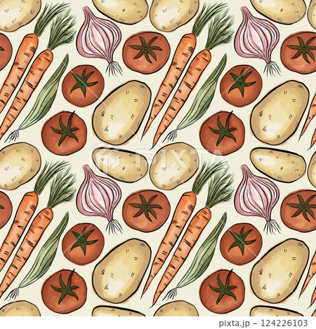 Vegetables composition. Vegetables background. Healthy food. Seamless pattern 124226103