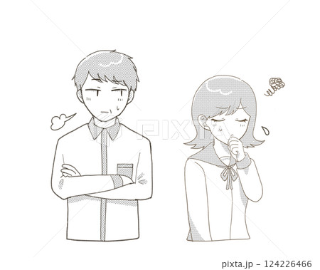 不機嫌そうな女子学生と不安そうなミドル男性 124226466