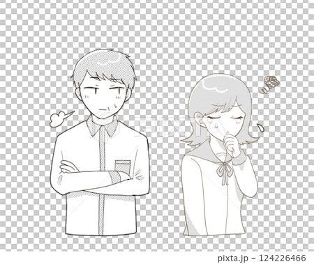 不機嫌そうな女子学生と不安そうなミドル男性 124226466