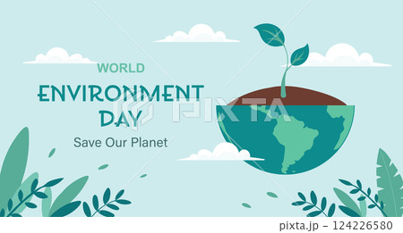 World Environment Day banner. Planet with a growing plant symbolizing environmental protection. Illustration. World Environment Day banner. Planet with a growing plant symbolizing environmental protection. Illustration. 124226580