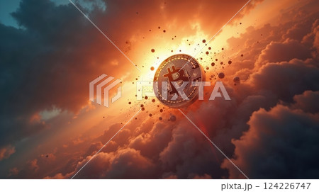 a bitcoin coin fall from the sky 124226747