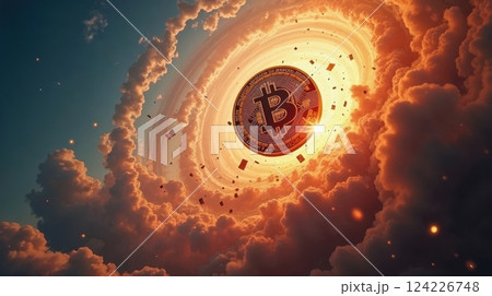 a bitcoin coin fall from the sky 124226748