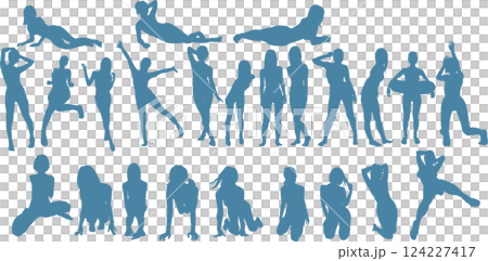 Silhouette illustration of a woman in a swimsuit posing 124227417