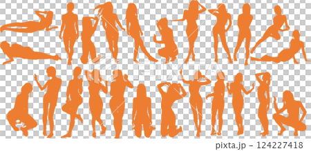 Silhouette illustration of a woman in a swimsuit posing Silhouette illustration of a woman in a swimsuit posing 124227418