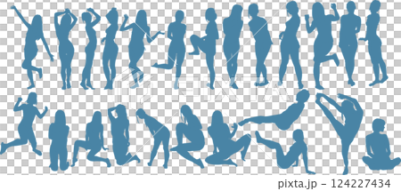 Silhouette illustration of a woman in a swimsuit posing 124227434