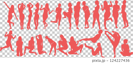 ポーズをとる水着を着た女性のシルエットイラスト ポーズをとる水着を着た女性のシルエットイラスト 124227436