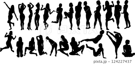ポーズをとる水着を着た女性のシルエットイラスト 124227437
