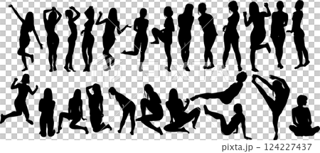 ポーズをとる水着を着た女性のシルエットイラスト 124227437