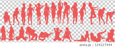 ポーズをとる水着を着た女性のシルエットイラスト ポーズをとる水着を着た女性のシルエットイラスト 124227444