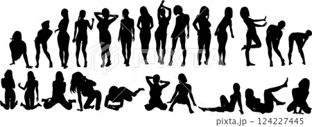 ポーズをとる水着を着た女性のシルエットイラスト 124227445