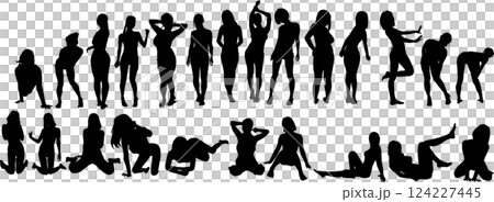 ポーズをとる水着を着た女性のシルエットイラスト 124227445