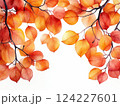 Watercolor-style illustration of vibrant orange autumn leaves on branches with copy space 124227601