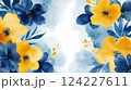 Blue and yellow watercolor floral border with copy space on white background 124227611