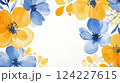 Elegant watercolor floral border in blue and yellow with space for text 124227615