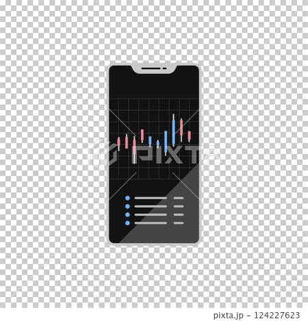 智慧型手機上顯示的股票價格圖表的向量圖示（線圖、平面） 124227623
