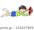 車の車輪を回す子ども 124227849